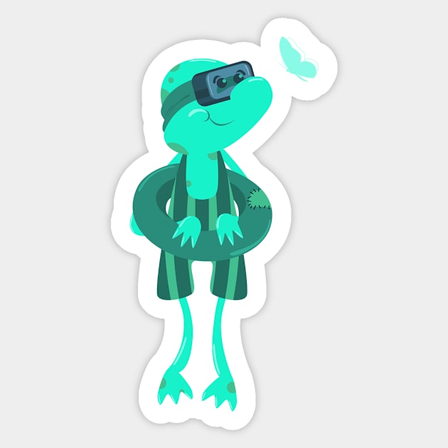 cute frog wearing a lifesaver just in case Sticker by pencildog